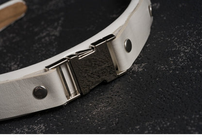 White Handmade Metal Buckle PU Studs KC