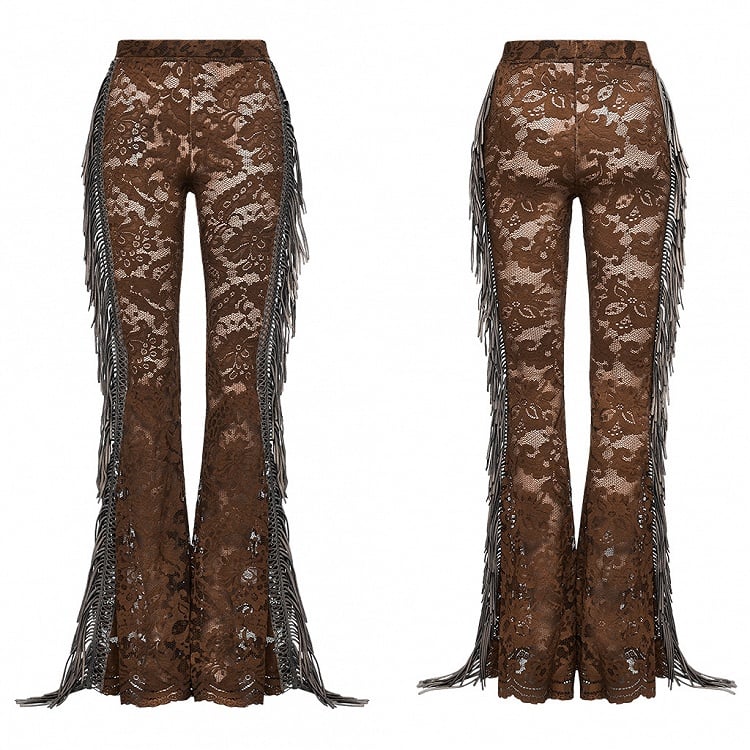 Clearance-Size S for Waist 67CM Coffee Goth Lace Trousers