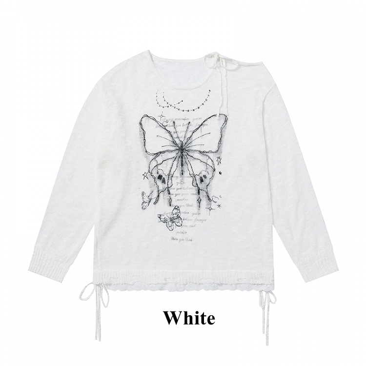 Butterfly Print Cutout Shoulder White/Black/Apricot Semi-sheer Coverup