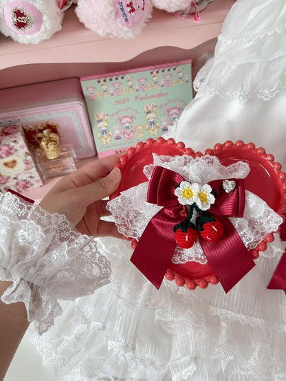 Pink/Wine Red Rhinestone Decorated Striped Pattern Bowknot Wrist Cuffs