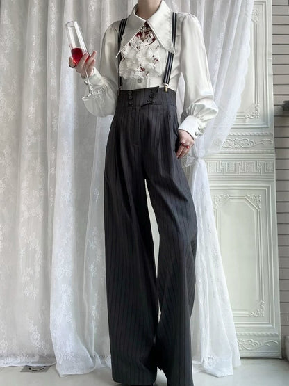 Striped Fabric Dark Gray Ouji Lolita Pants