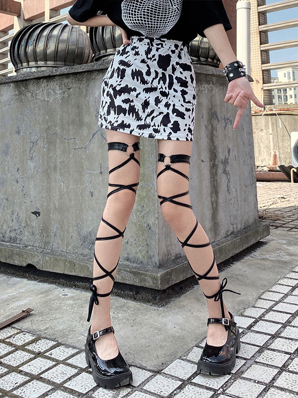 Silver/Black Futuristic Wasteland Punk Crisscross Straps Leg Accessory