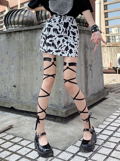 Silver/Black Futuristic Wasteland Punk Crisscross Straps Leg Accessory