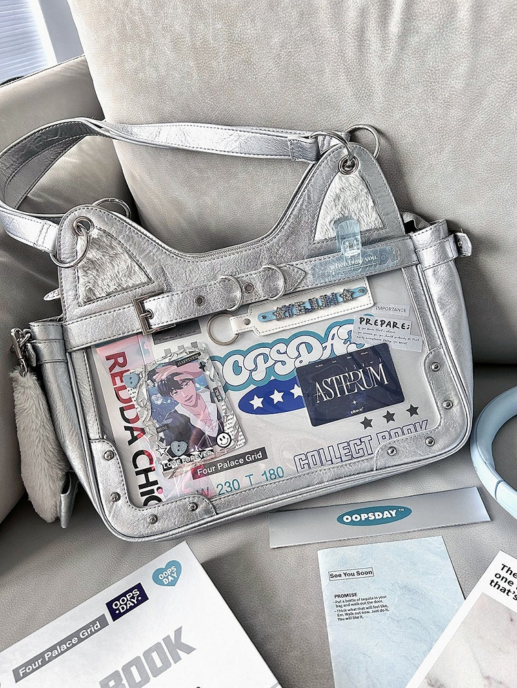 Silver Kitty Design Ita Shoulder Bag with Free Flush Charm