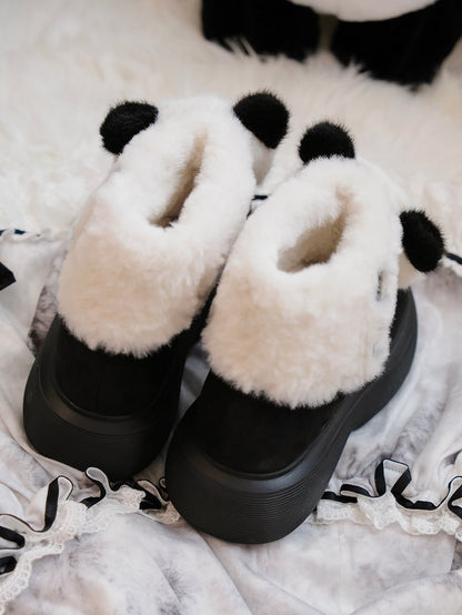 Black Sweet Lolita Platform Snow Boots - Panda Design with Plush Cuff