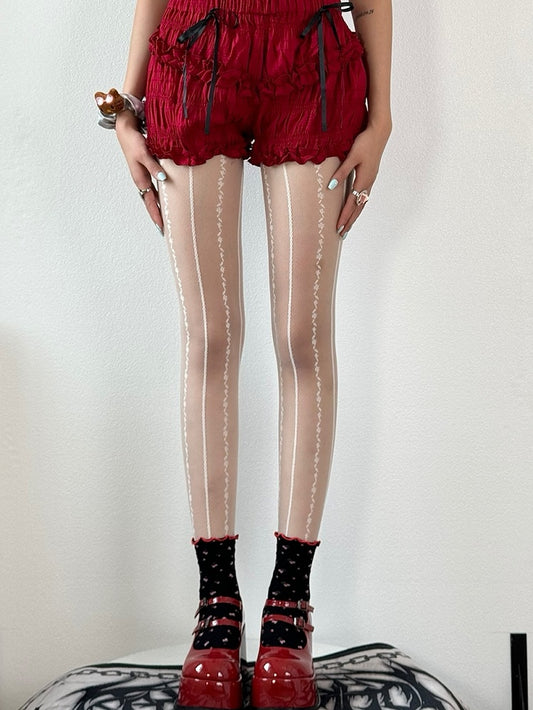 5 Color Options Embroidered Design Tights