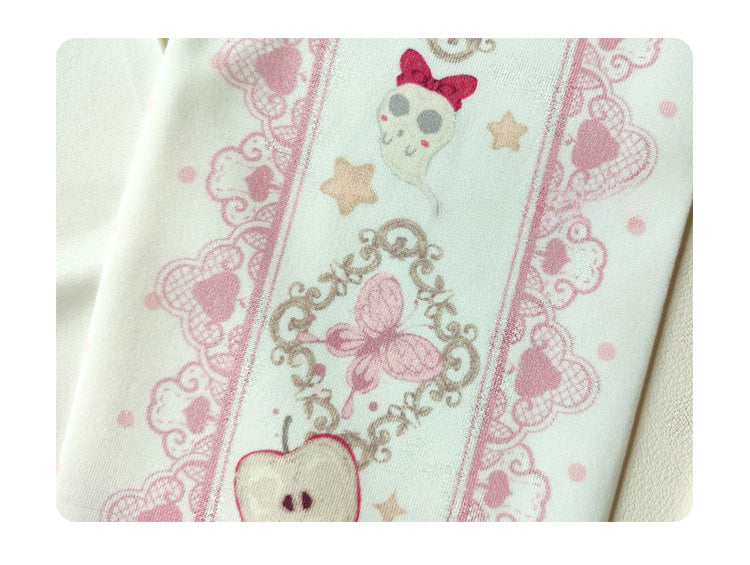 Red Apple and Bow Print Over Knee Stockings