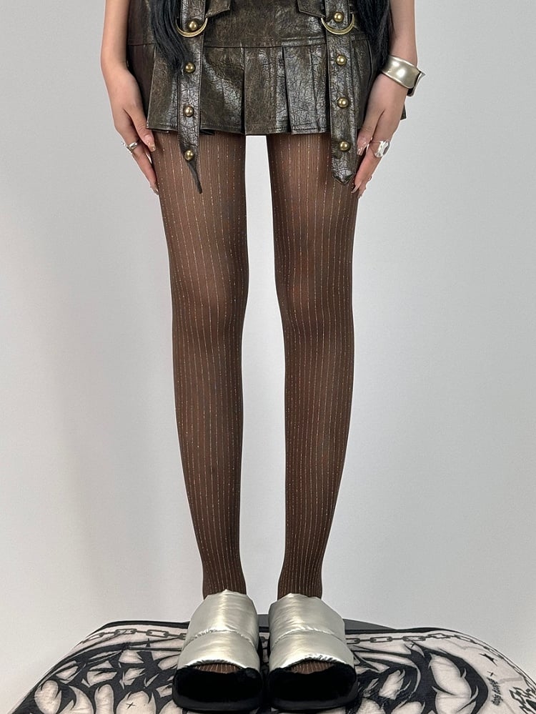 Black/Red/Gray/Brown Striped Pattern Tights