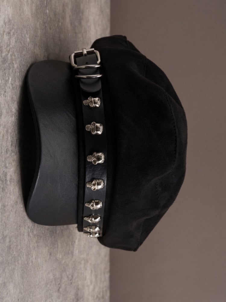 Black Gothic Skeleton Decorated Buckle Design Beret Hat