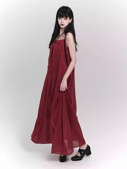Red/Black Ankle Length Loose Slip Dress