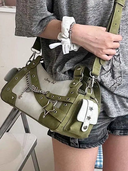 Green PU Y2K Shoulder Ita Bag With Star Charm