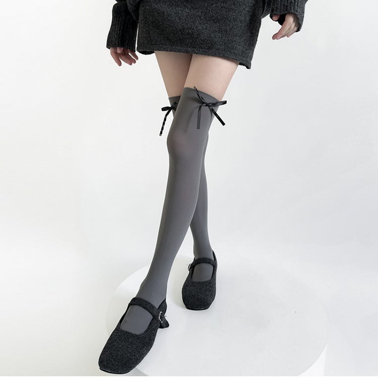 Black / Gray / White Bow Accents Semi-sheer JK Stockings