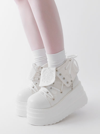 White Punk Spider Print Platform Sneakers