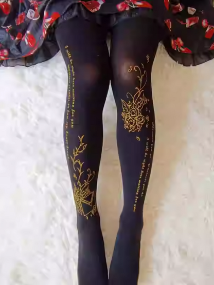 Rosette Print Black/White Lolita Tights