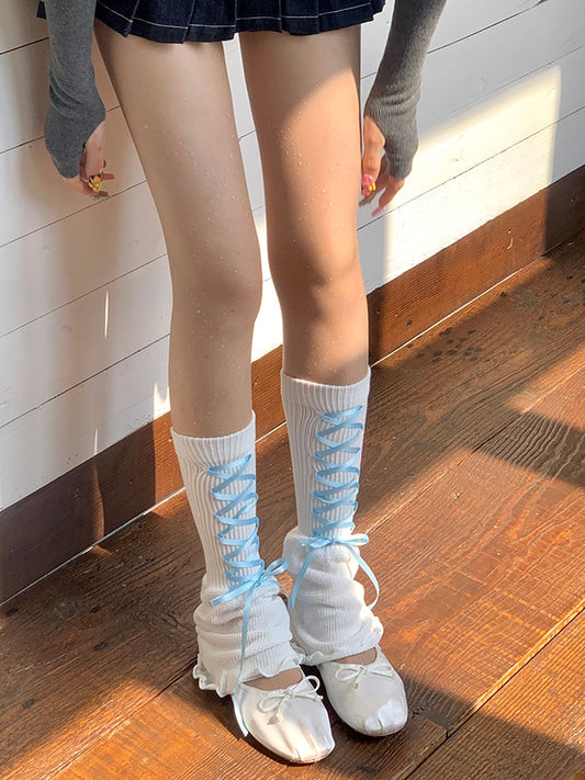 6 Color Options Lace-up Details Loose Leg Warmers