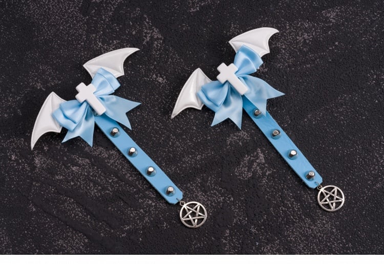 Studs Decorated Blue and White Cross Bowknot Hairclips