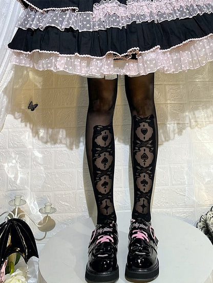 Gothic Lolita White/Black Print Over Knee Stockings