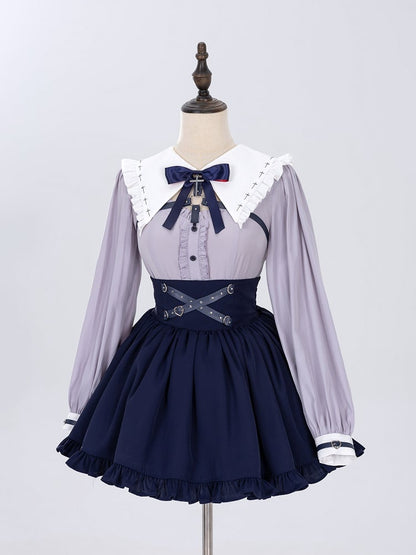 Fanart Fashion Dusty Purple Long Sleeves Jirai Kei Buckle Strap Details Blouse