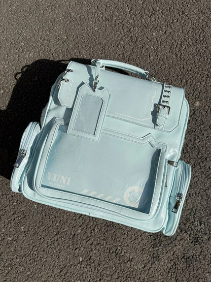 Green Cute Kitty Ear Design PU Ita Backpack with Card Holder Charm