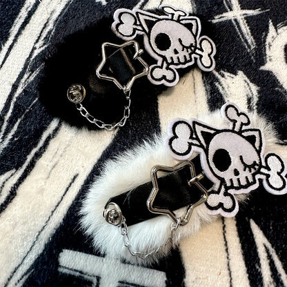 Black/White Skeleton Applique Gothic Plush Hairclip