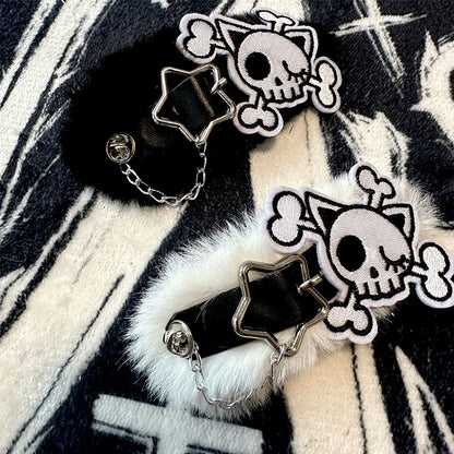 Black/White Skeleton Applique Gothic Plush Hairclip