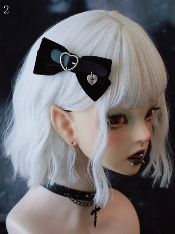 Black Gothic Heart Buckle Bowknot Hairclip