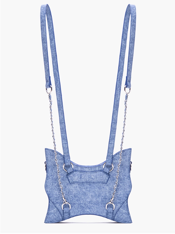 Stars and Sweethearts Decorated Denim Blue Butterfly Shaped Backpack