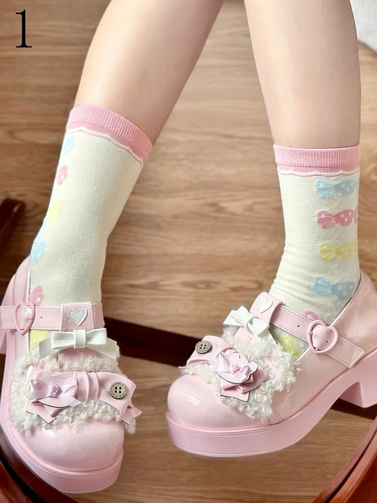 Pink/Blue Cookie/Candy/Ice Cream/Lollipop/Bowknot Print Lolita Calf Socks