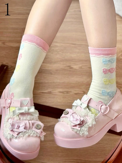 Pink/Blue Cookie/Candy/Ice Cream/Lollipop/Bowknot Print Lolita Calf Socks