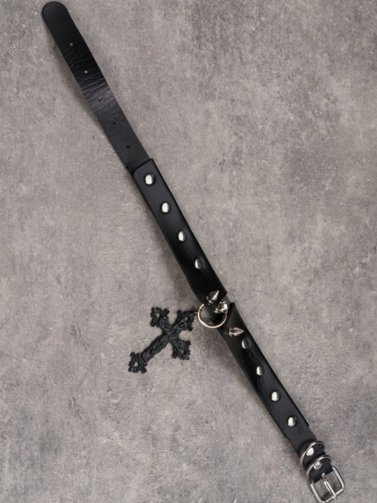 Black Gothic Cross Pendant Studs Design Buckle Choker