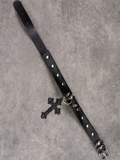 Black Gothic Cross Pendant Studs Design Buckle Choker