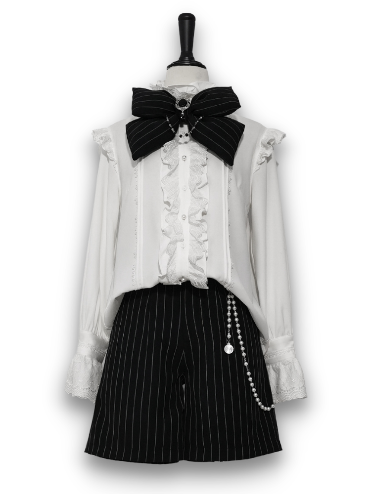 Bunny Theater White Ouji Fashion Long Sleeves Ruffle High Collar Shirt