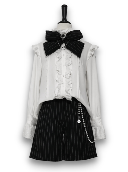 Bunny Theater White Ouji Fashion Long Sleeves Ruffle High Collar Shirt