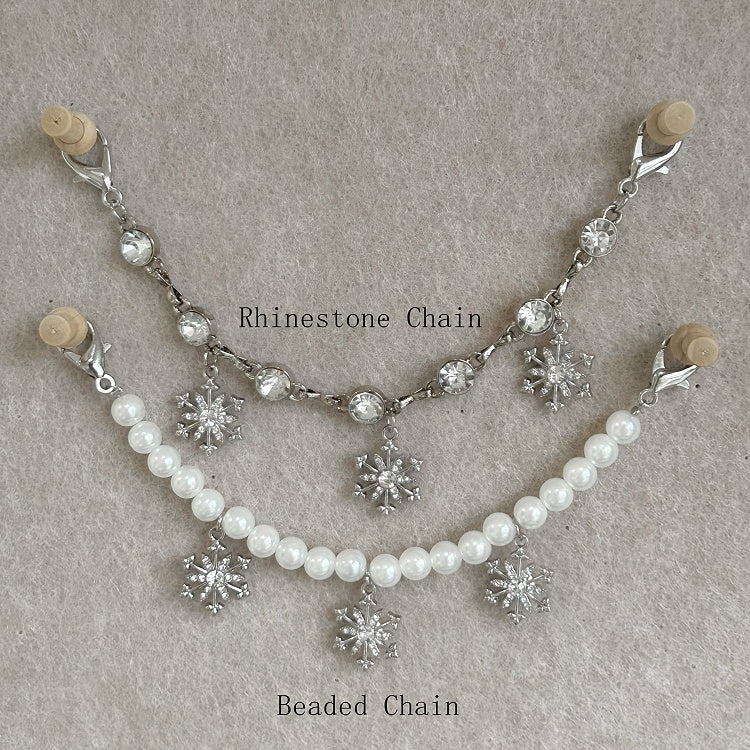 Light Blue Snowflake Embroidery Plush Tote Bag with Beaded Chain / Rhinestone Chain