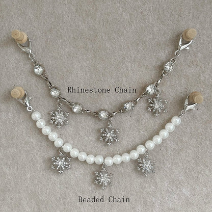 Light Blue Snowflake Embroidery Plush Tote Bag with Beaded Chain / Rhinestone Chain