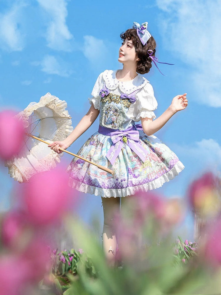Cute Parrot and Grapes Print Sweet Lolita Overall Dress