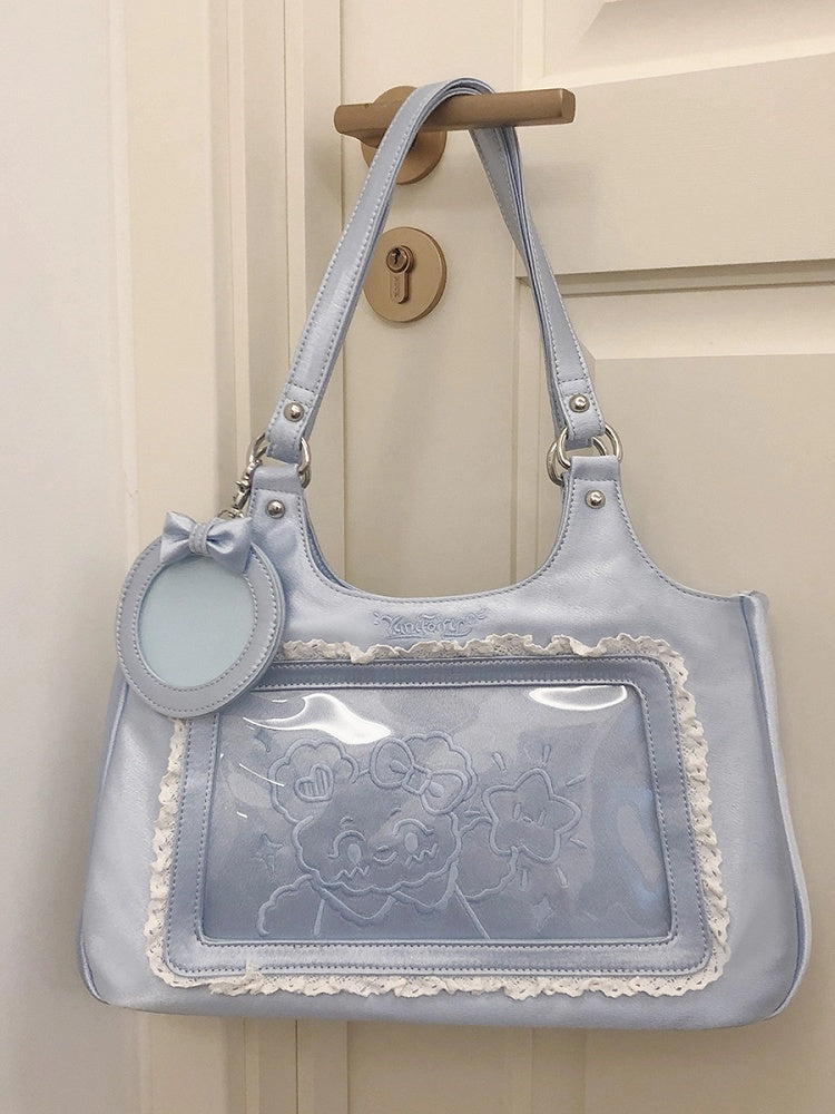 Satin Lace Trim Blue Daily Ita bag - Comes with Card Holder Charm