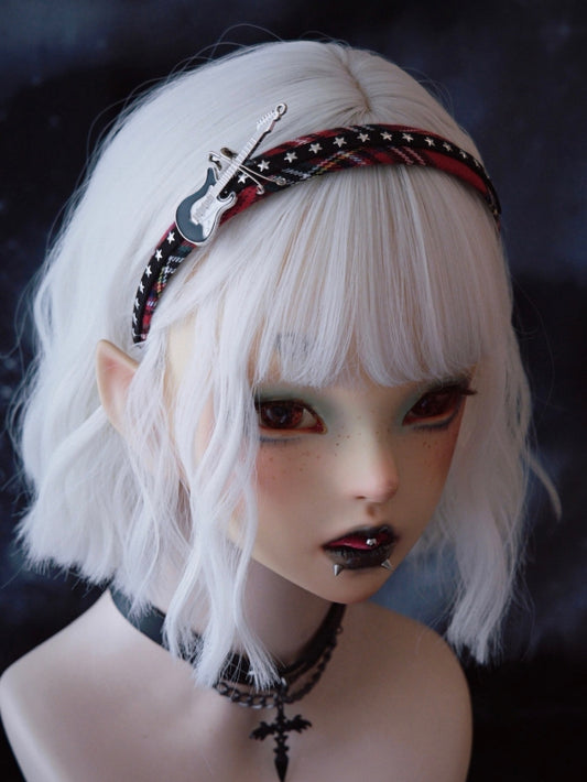 Red And Black Plaid Pattern Star Guitar And Pins Design KC