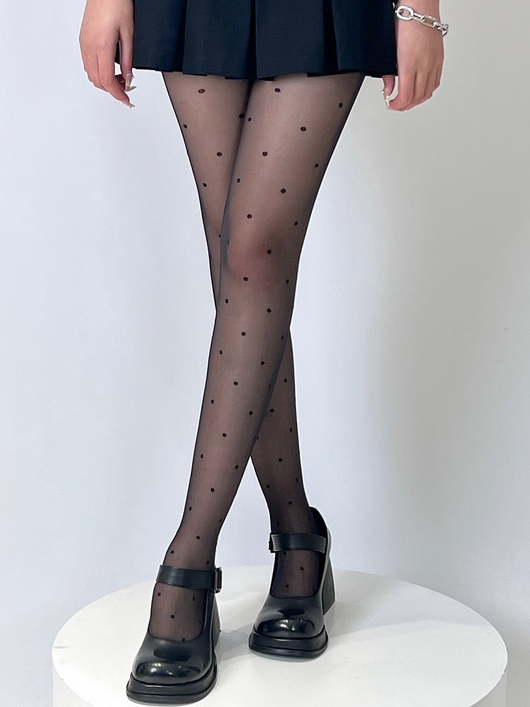 Regular Version Black/White Polka-dot Pattern Tights