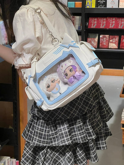 White & Blue Cute Kitty Ear Design Ita Bag