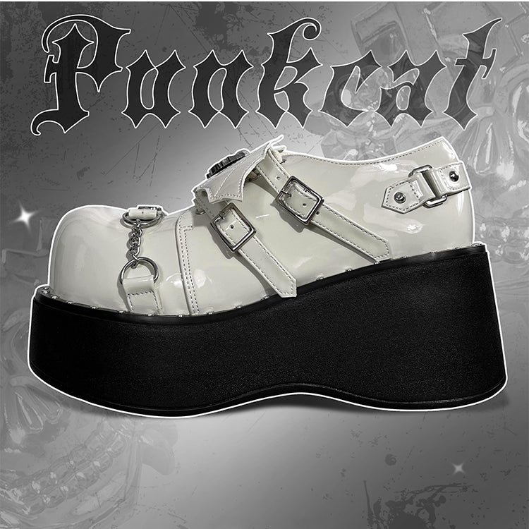 Devil Wings Punk White Platforms Silver-tone Studs Goth Shoes