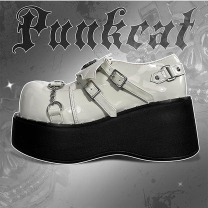 Devil Wings Punk White Platforms Silver-tone Studs Goth Shoes