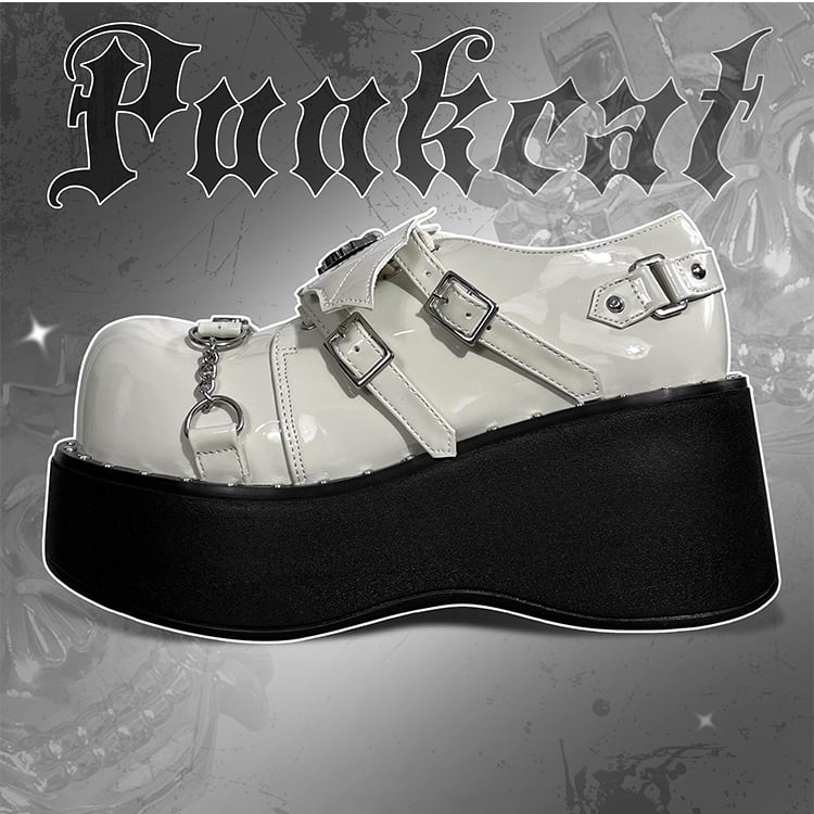 Devil Wings Punk White Platforms Silver-tone Studs Goth Shoes