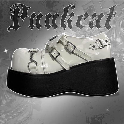 Devil Wings Punk White Platforms Silver-tone Studs Goth Shoes