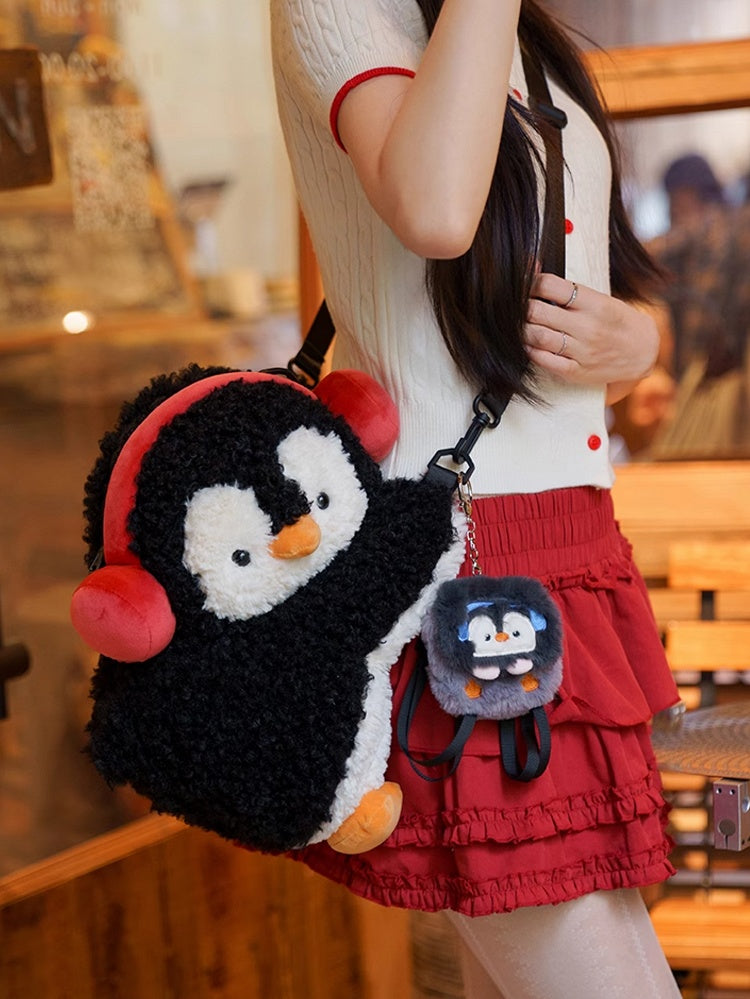 Black Cute Penguin Plush Backpack/Crossbody Bag Middle/Large Size
