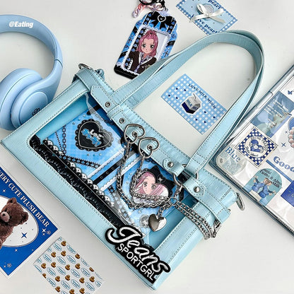 Detachable Chains Blue Ita Shoulder Bag