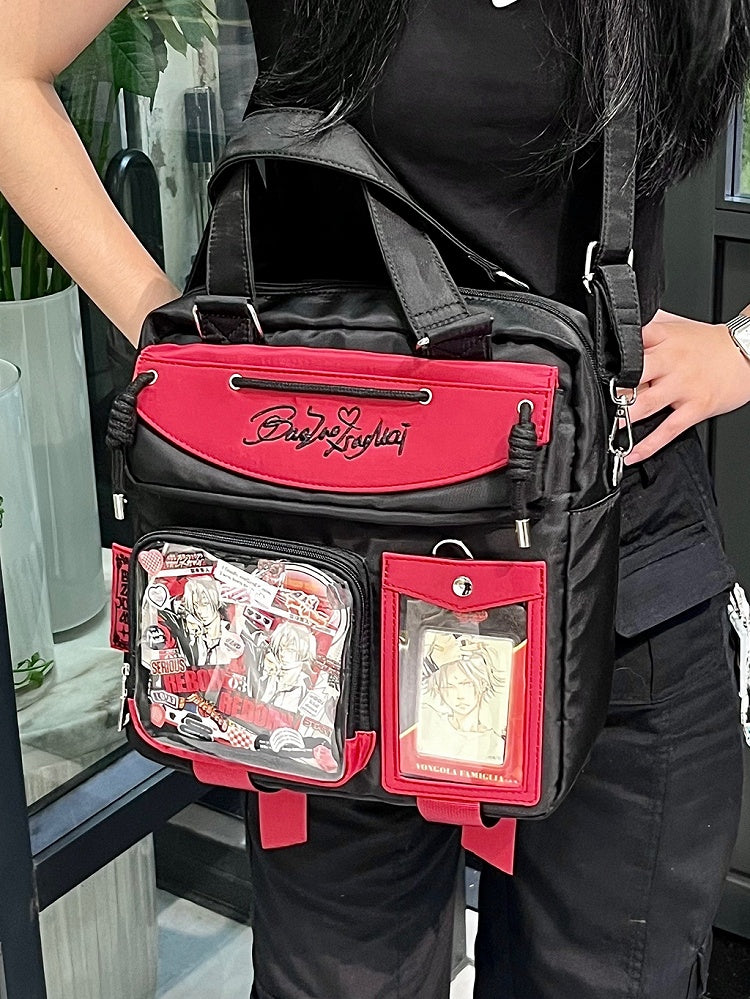 Black & Red Letters Embroidery Ita Bag