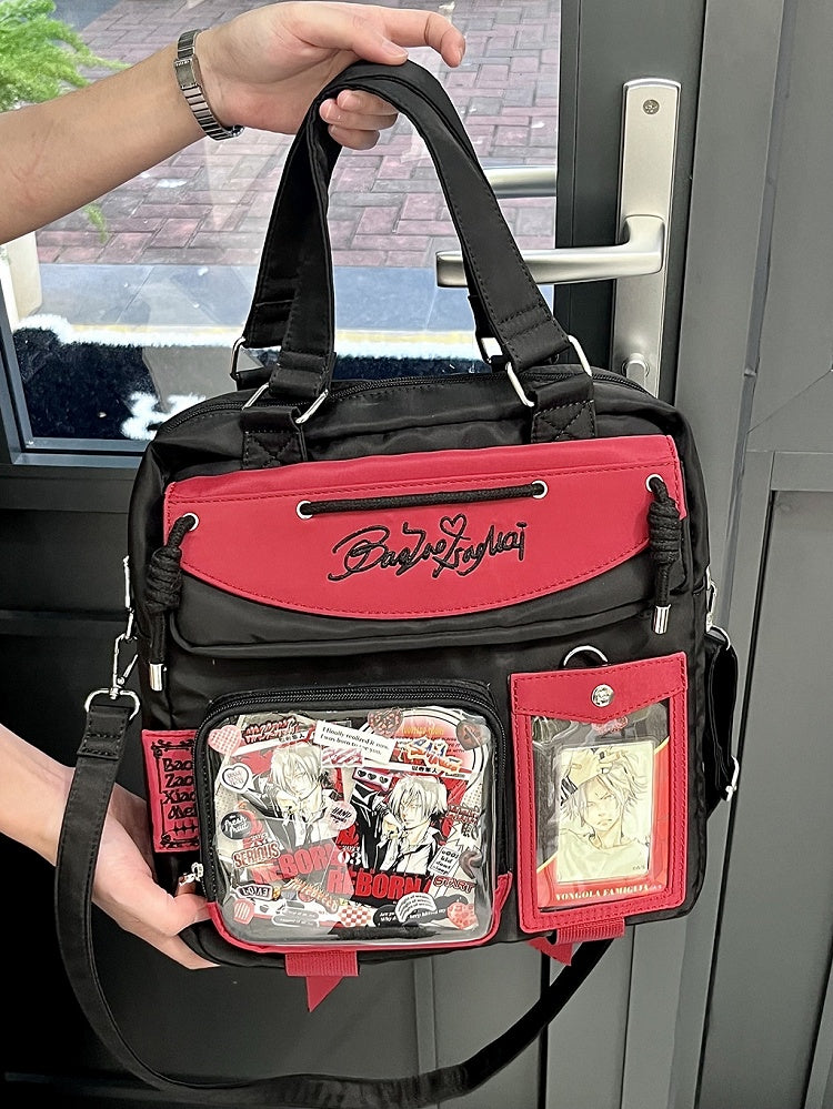 Black & Red Letters Embroidery Ita Bag