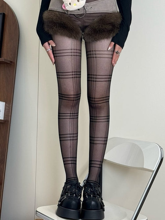 Black/Gray/Brown/White Plaid Tights