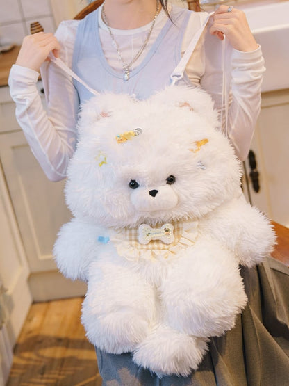 White 52cm Plush Puppy Backpack Detachable Shoulder Straps